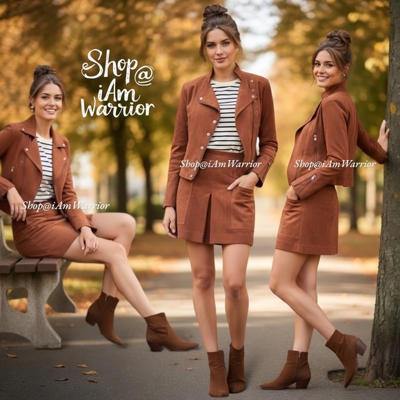 BCBGMaxAzria chestnut faux suede moto jacket & NWT skirt *shop@iamwarrior - Picture 1 of 16